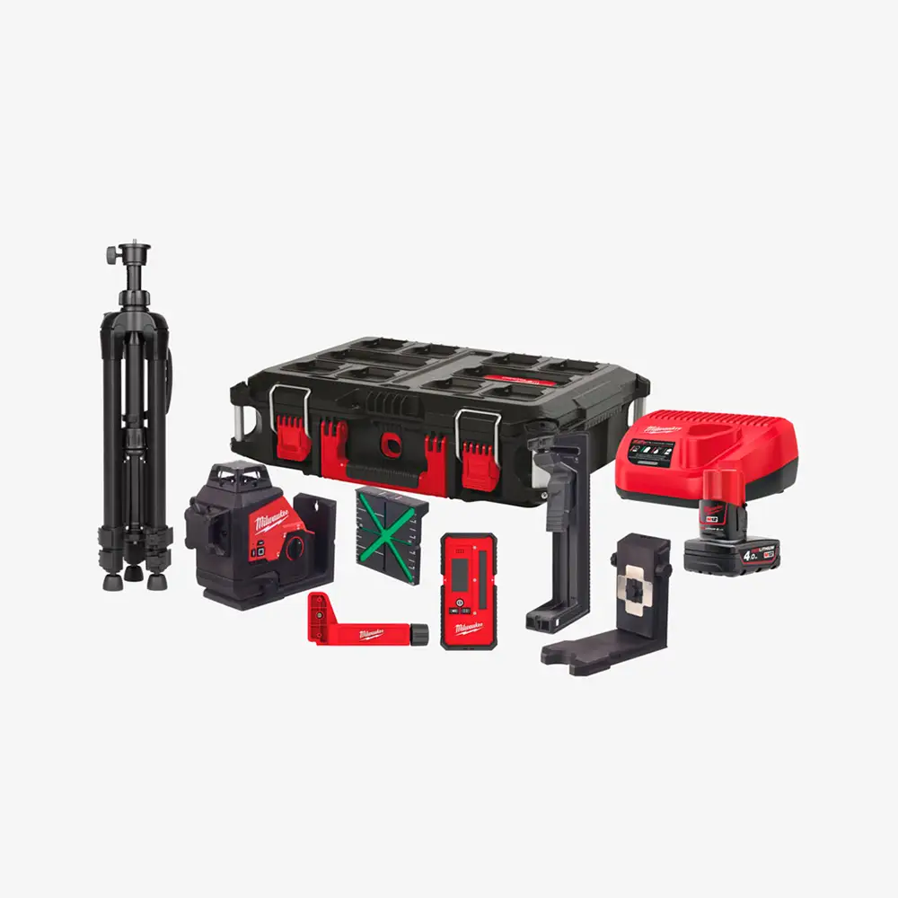 Нівелір лазерний 3D акумуляторний MILWAUKEE, M12 3PLKIT-401P (+зарядний пристрій, 1 акум.Х4Аг, кейс PACKOUT) 