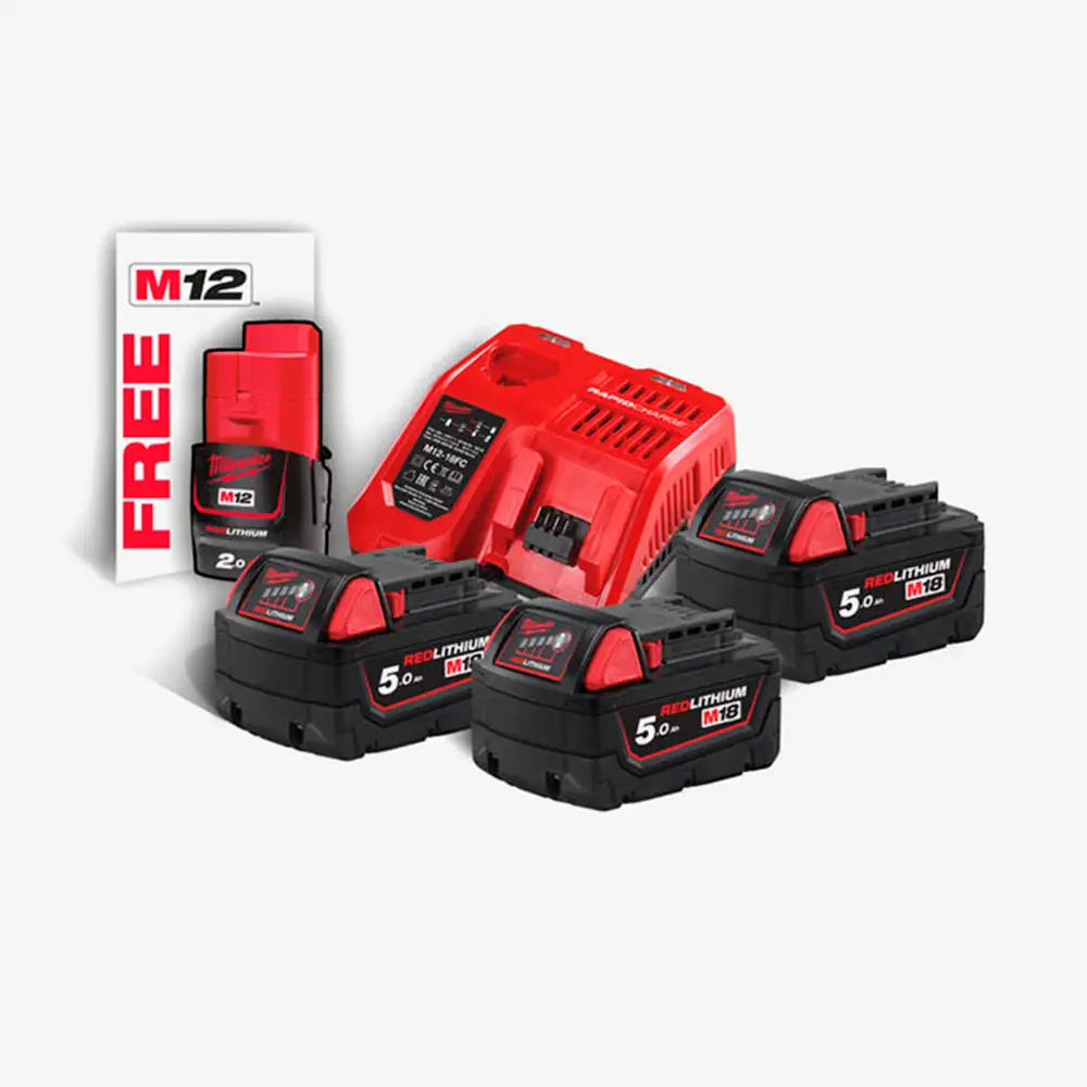 [4933451423] Енергокомплект MILWAUKEE, M18 NRG-503 (+заряд.пристрій, 3 акум. M18 В5(5Аг), 1 акум. M12 B2(2Аг) 