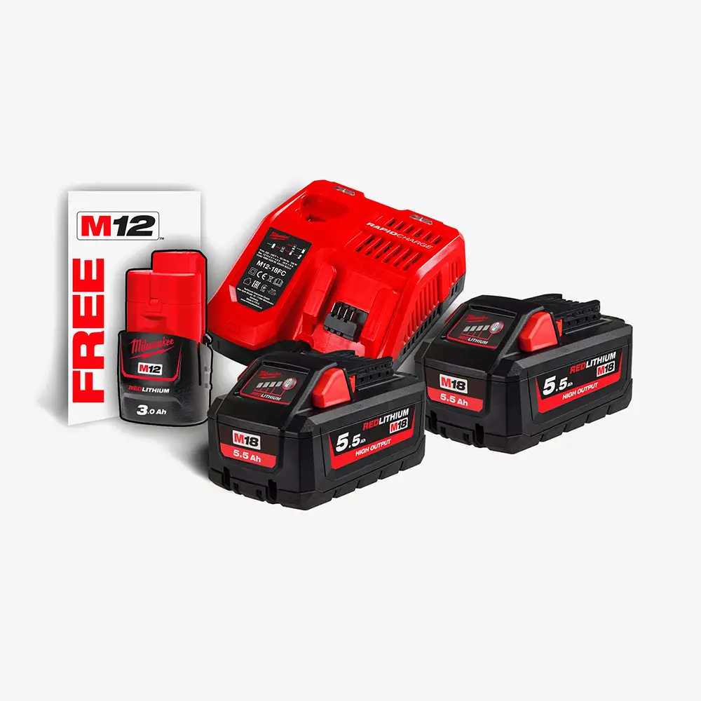 [4933464713] Енергокомплект MILWAUKEE, M18 HNRG-552 (+заряд.пристрій, 2акум. M18 HB5.5(5.5Аг), 1акум. M12 B3(3Аг) 